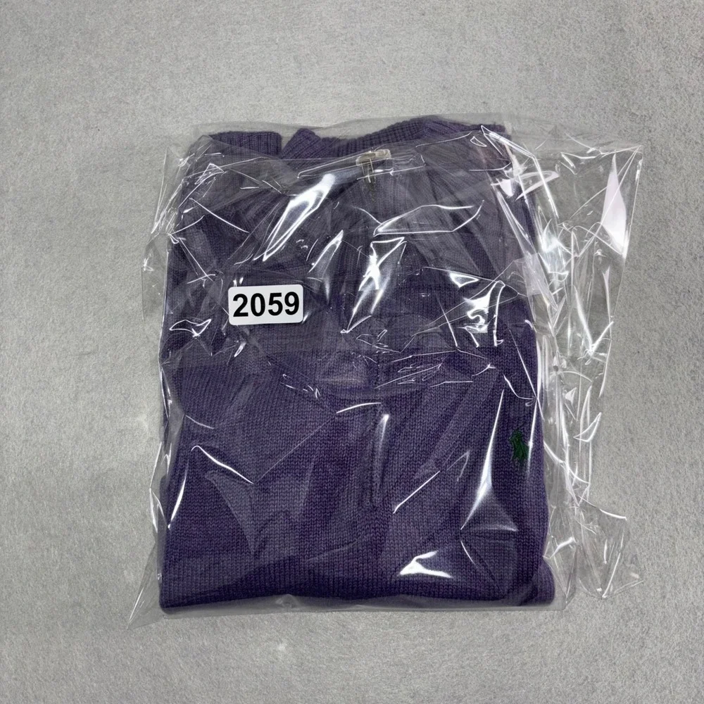 Polo‎ Ralph Lauren Sweater Mens Medium Purple Cotton 1/4 Zip Mock Neck Pullover